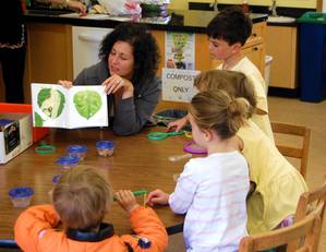 Parent leading an activity about ladybugs in the classroom